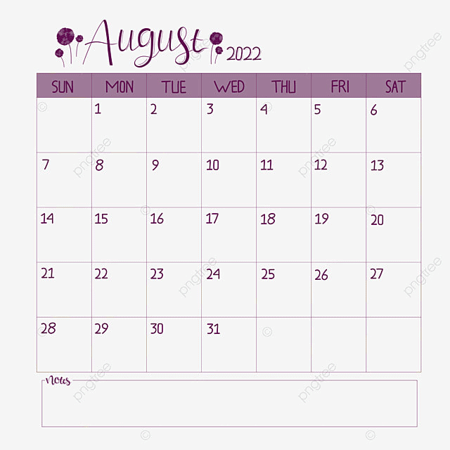 August 2022 Calendar Cute