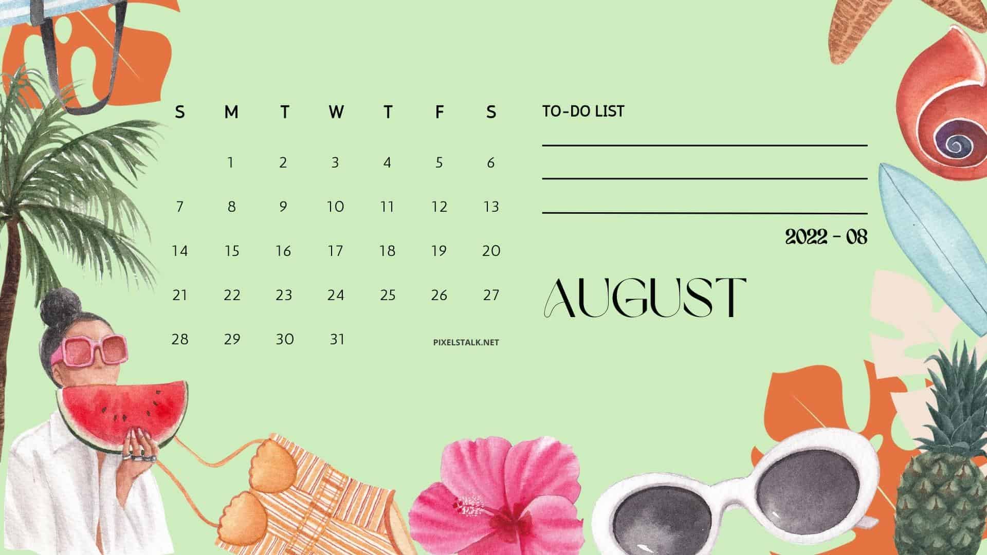 August 2022 Calendar Desktop Screensaver