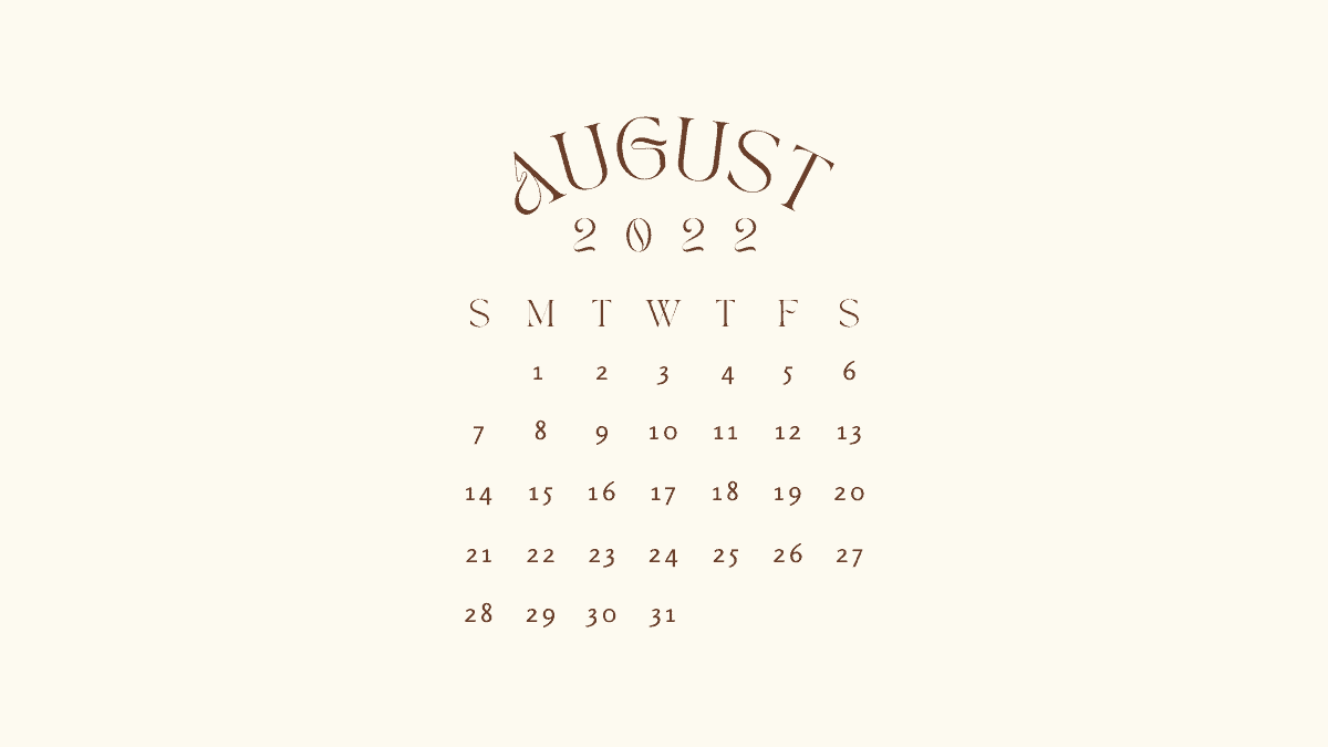 August 2022 Desktop Calendar Wallpaper