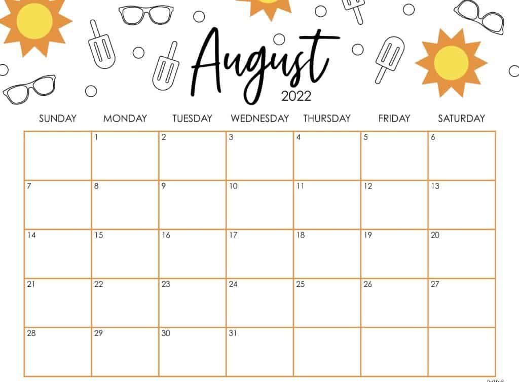 Cute August 2022 Calendar Design