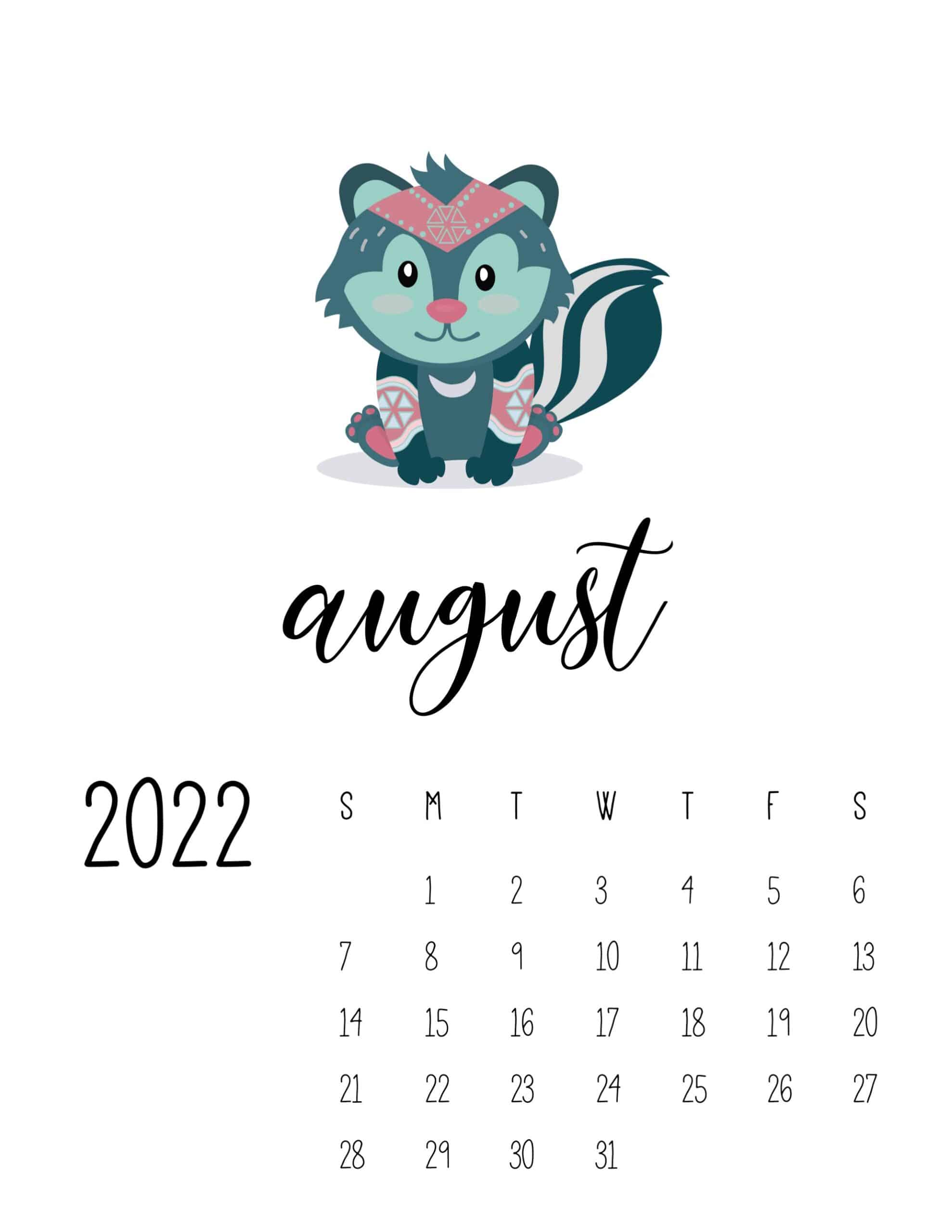 Cute Calendar August 2022 For Kids
