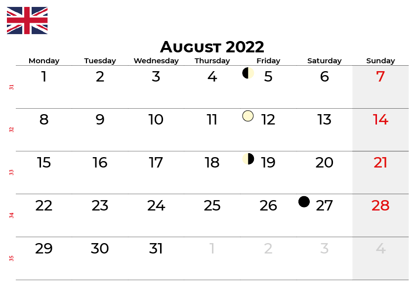 Download free august 2022 calendar UK