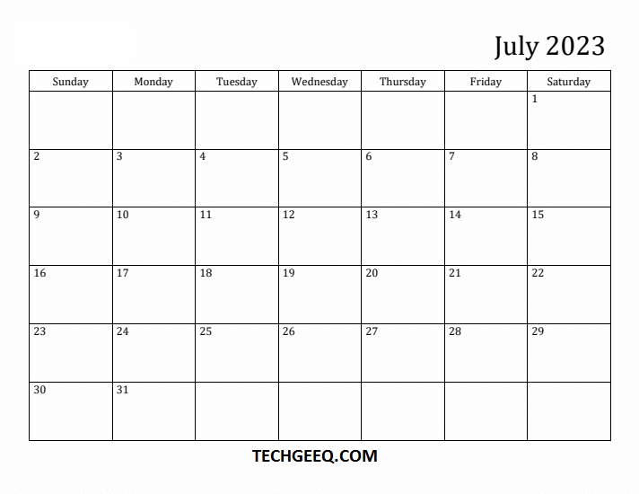 Editable July 2023 Printable Calendar