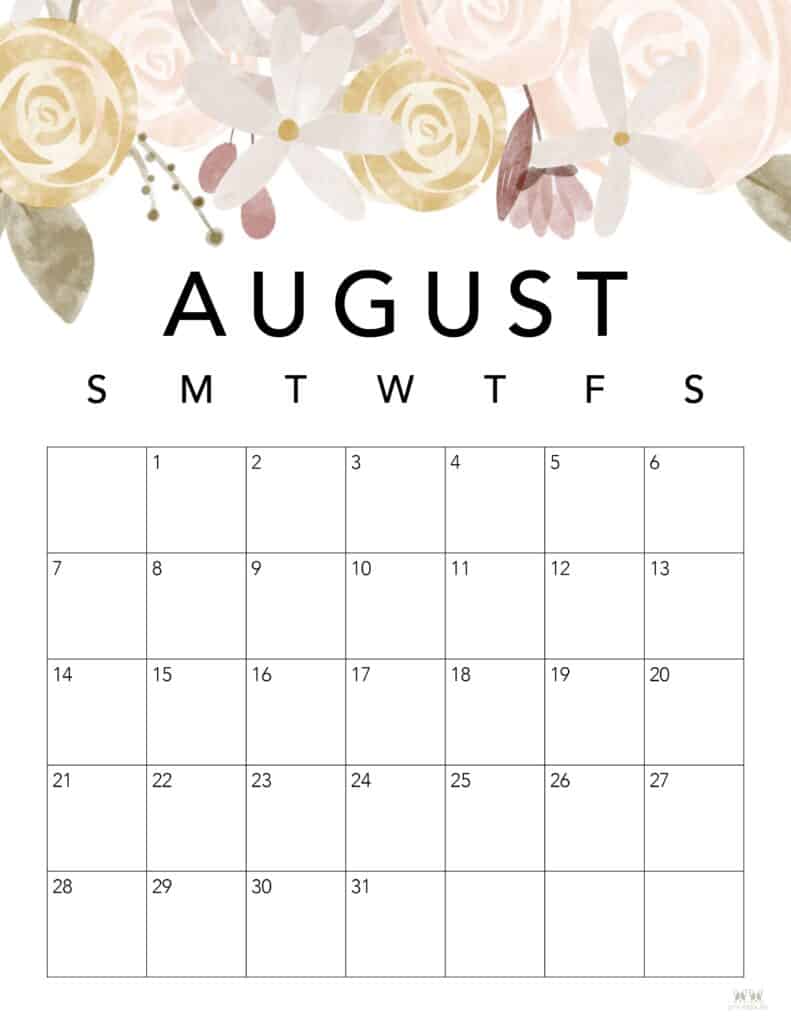 Floral August 2022 Calendar Printable