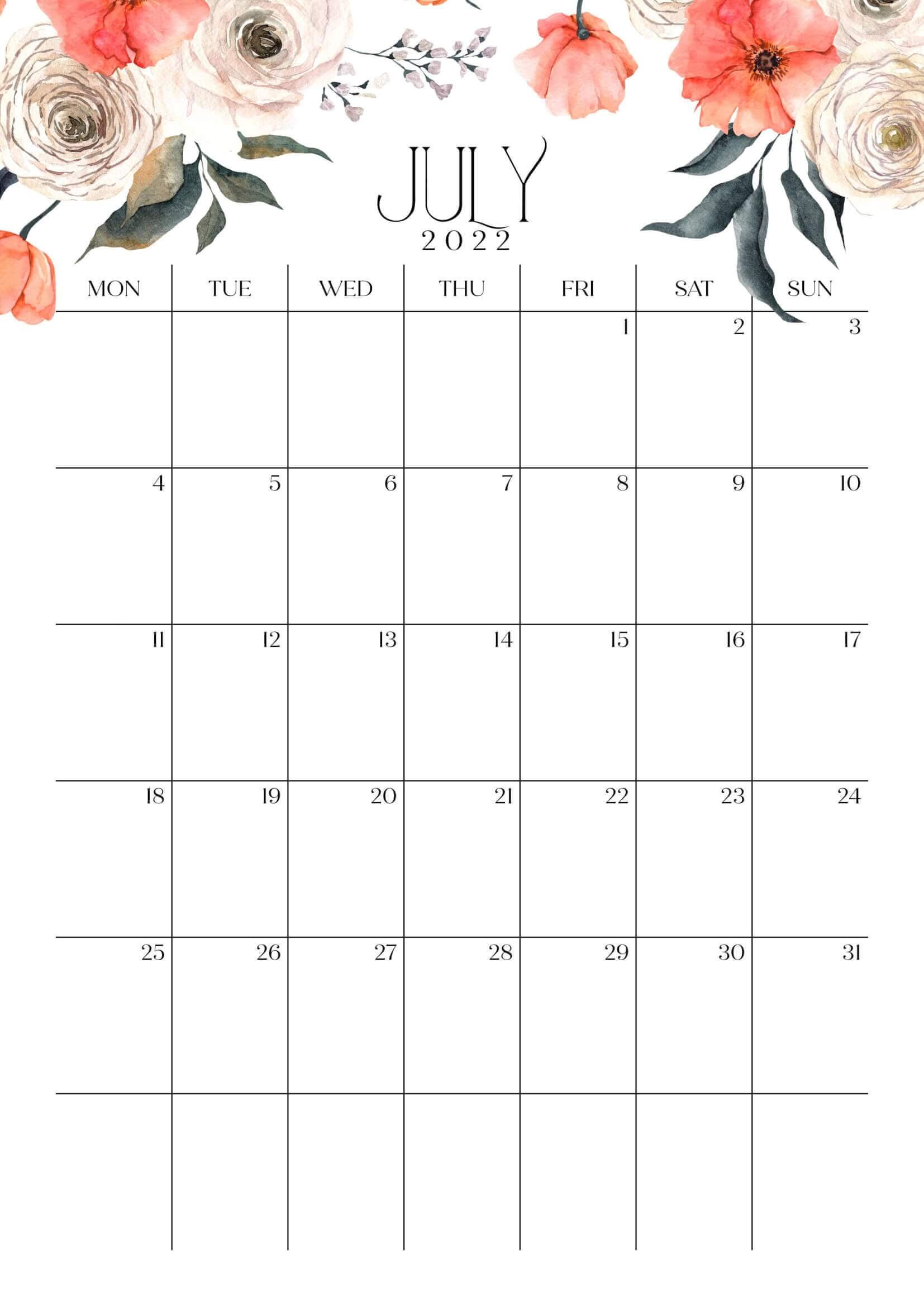 Floral July 2022 Wall Calendar