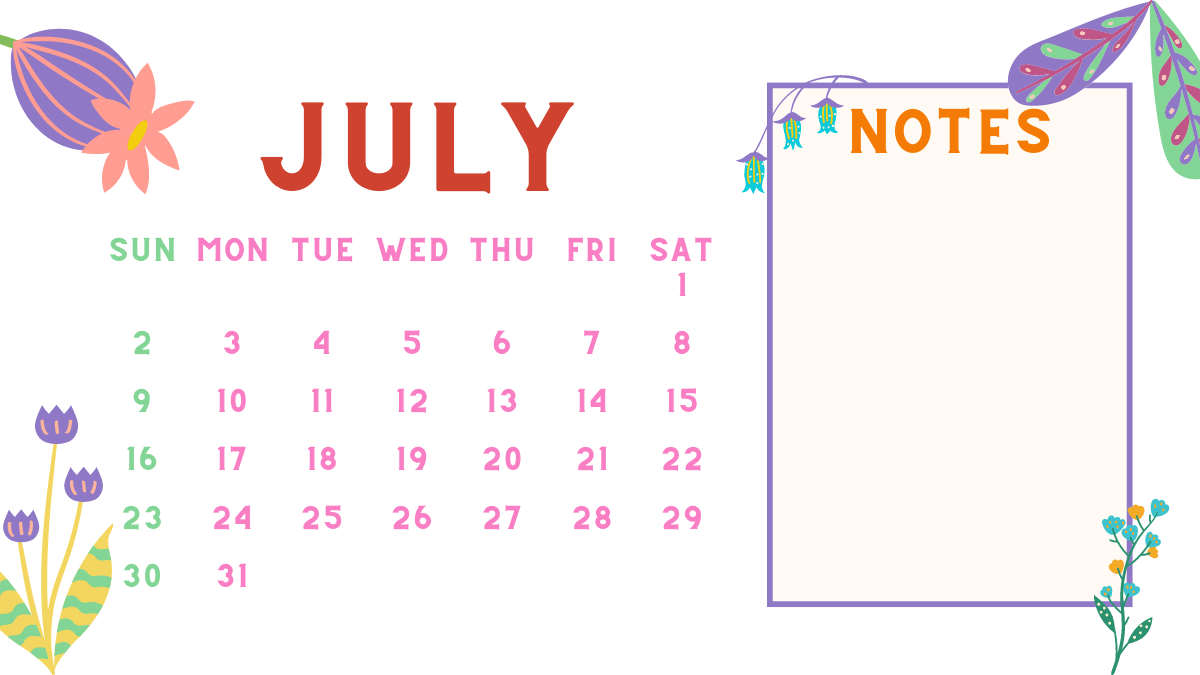 Floral july 2023 Calendar Wallpaper