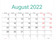 Holidays Calendar August 2022