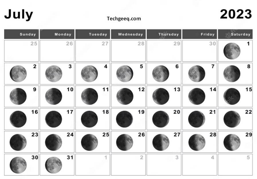July 2023 Moon Phases Calendar