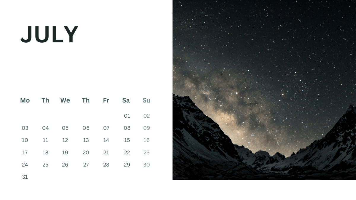 July 2023 Screensaver Calendar Wallpaper