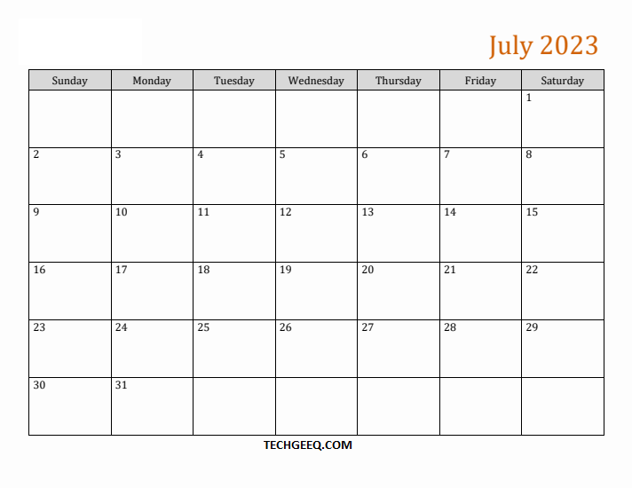 July Editable Calendar 2023