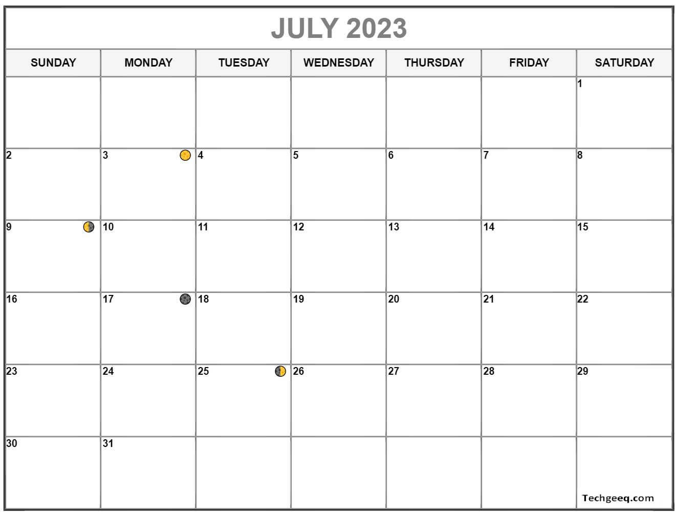 Moon Calendar July 2023