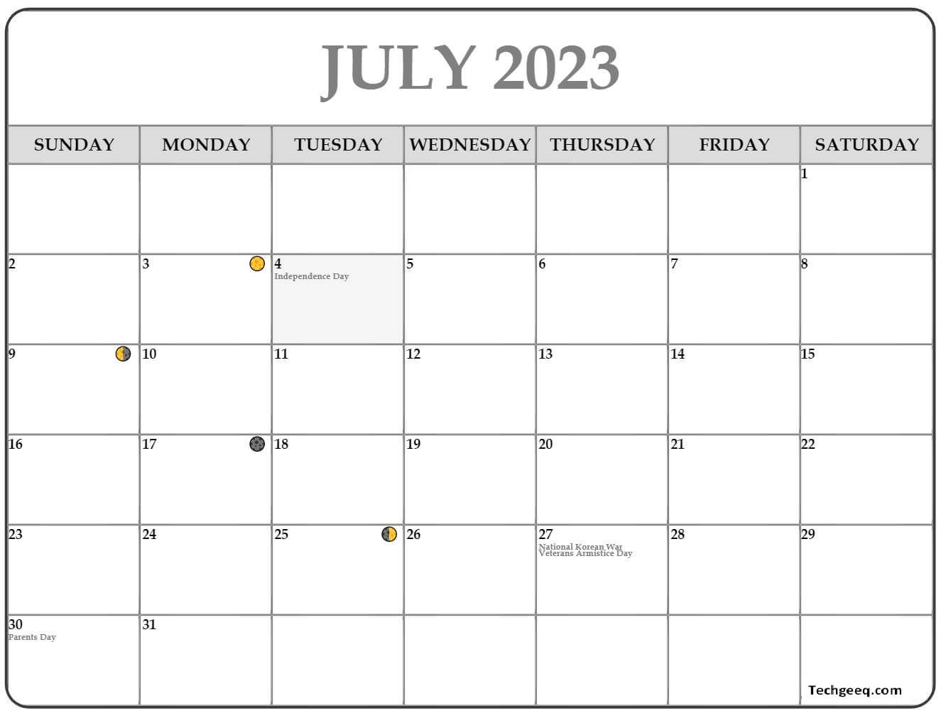 Printable July 2023 Moon Calendar