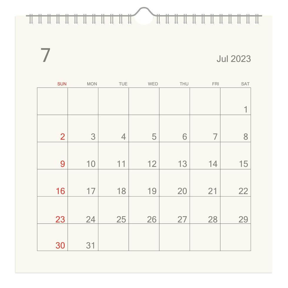 Wall Calendar July 2023