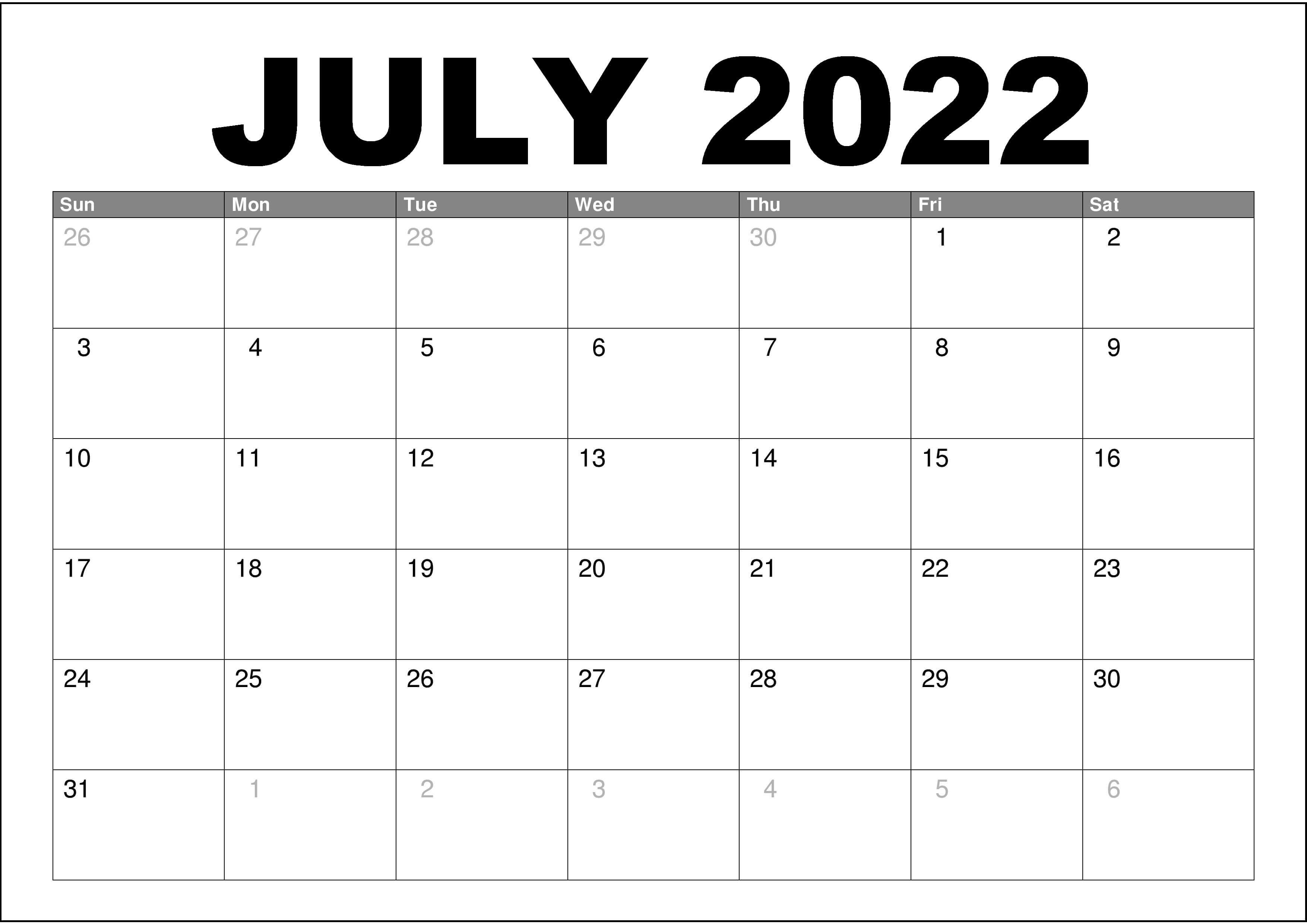 july 2022 calendar printable