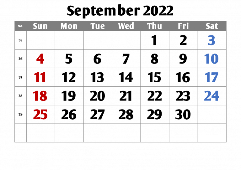 2022 Calendar September Template