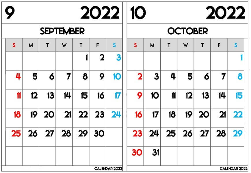 Blank Calendar September October 2022
