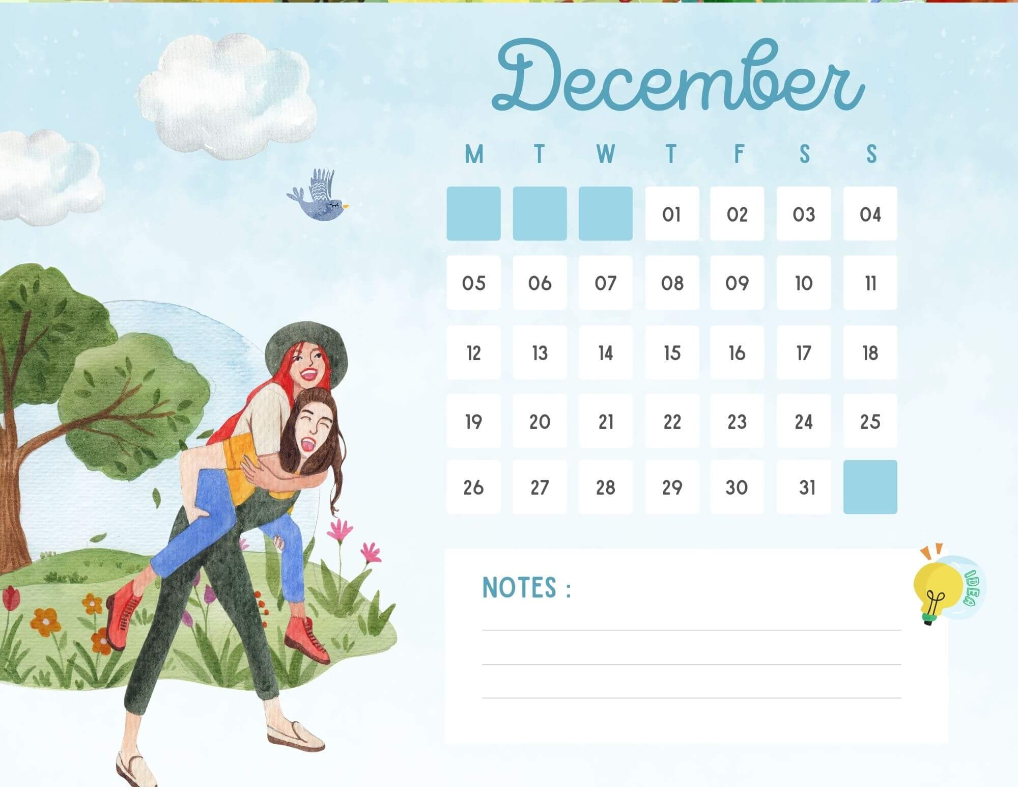 Blue Wall Calendar December 2022