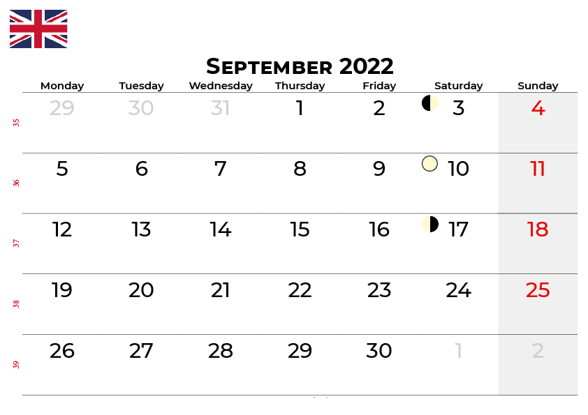 Download free september 2022 calendar UK