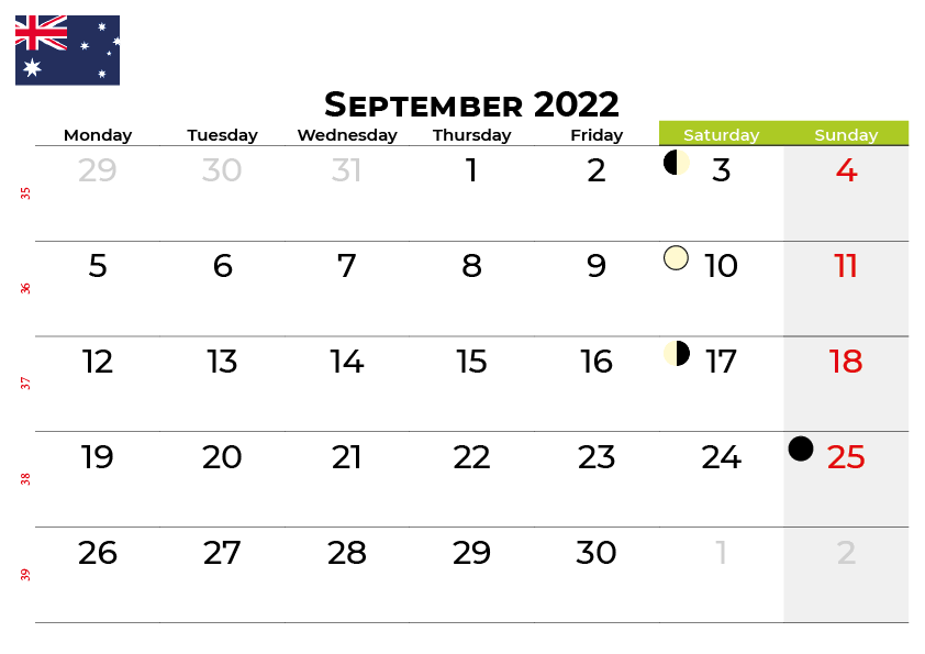 Download free september 2022 calendar australia