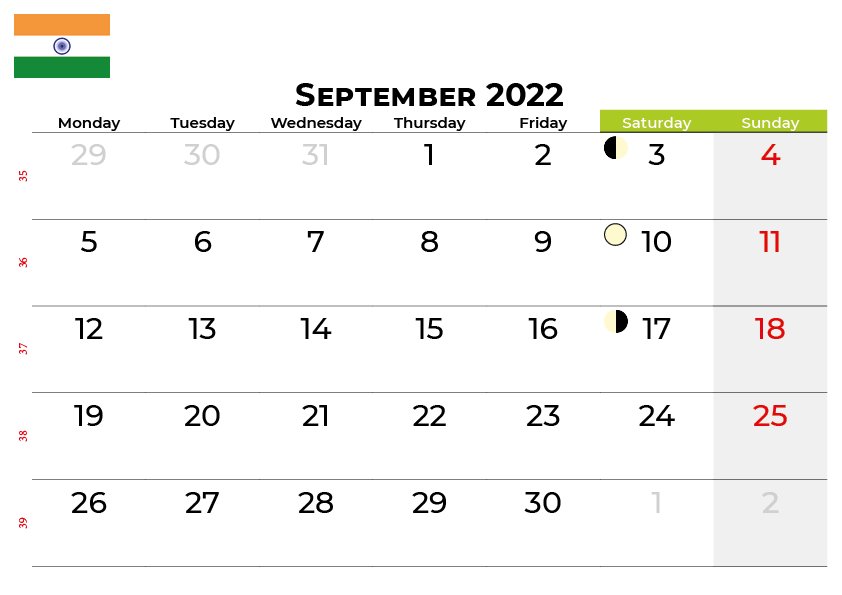 Download free september 2022 calendar india