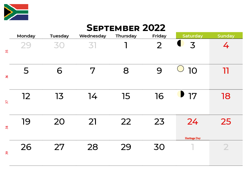 Download free september 2022 calendar south africa