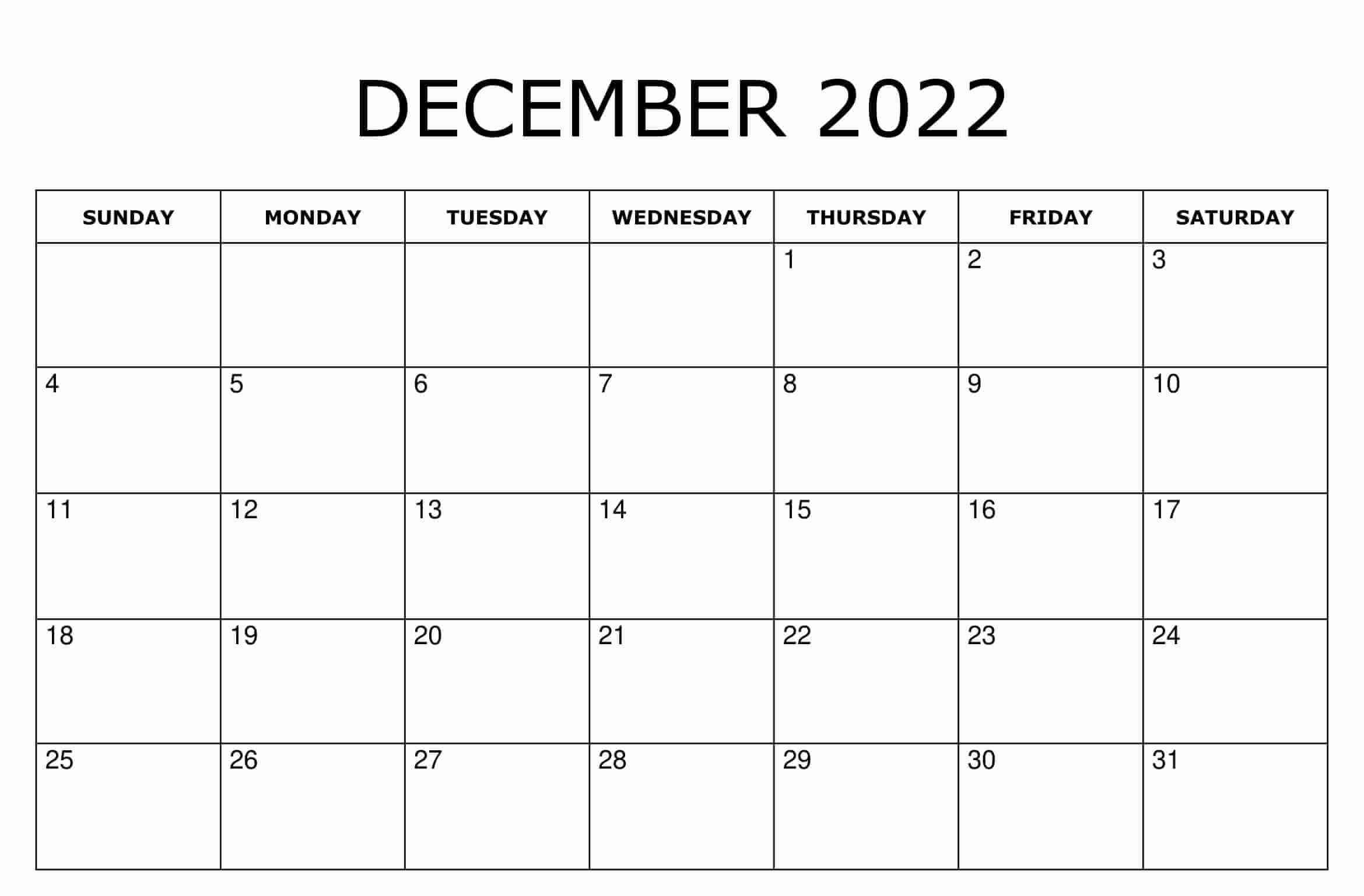 Free December 2022 Calendar Template