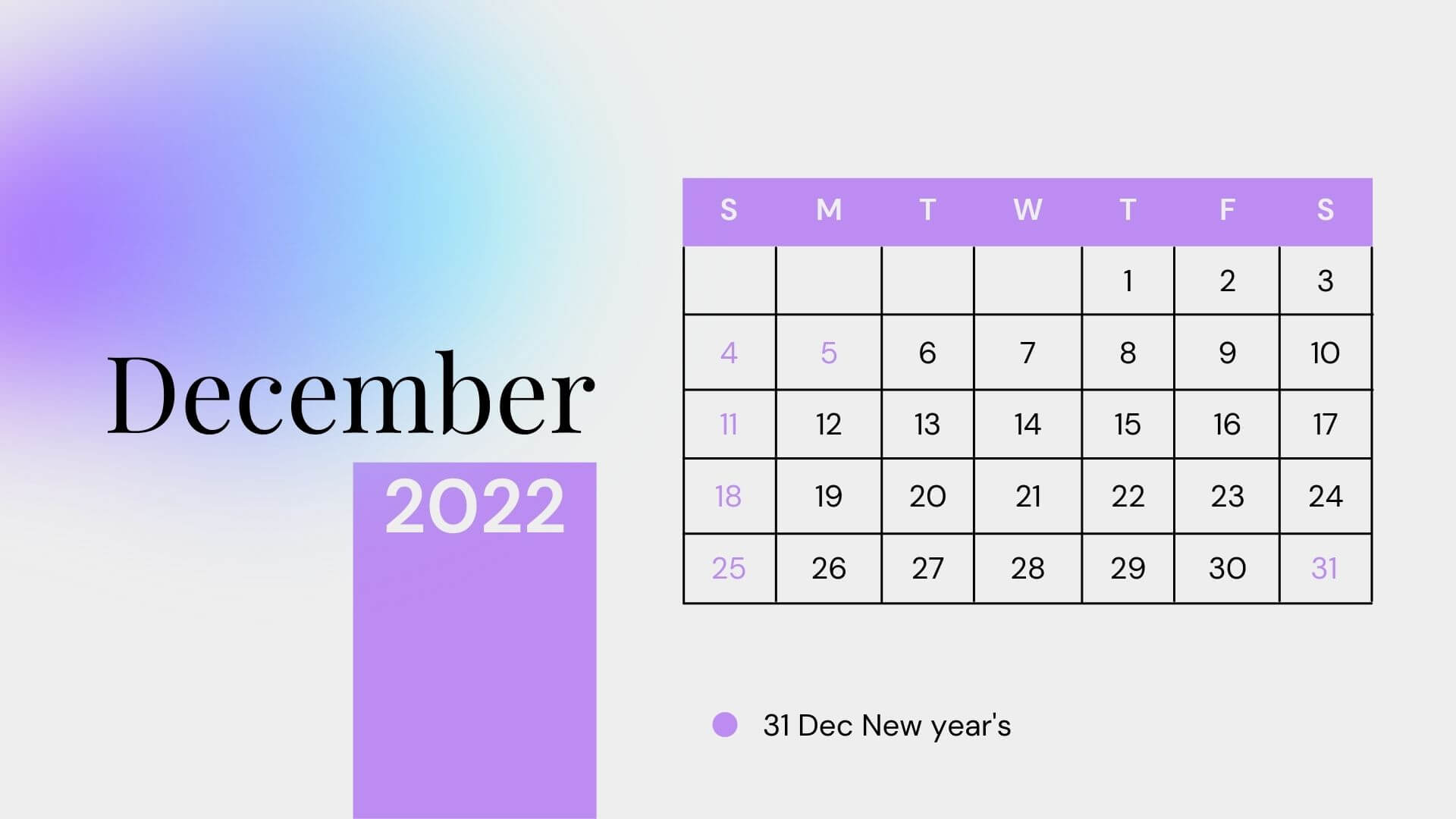 Modern Minimal December 2022 Calendar