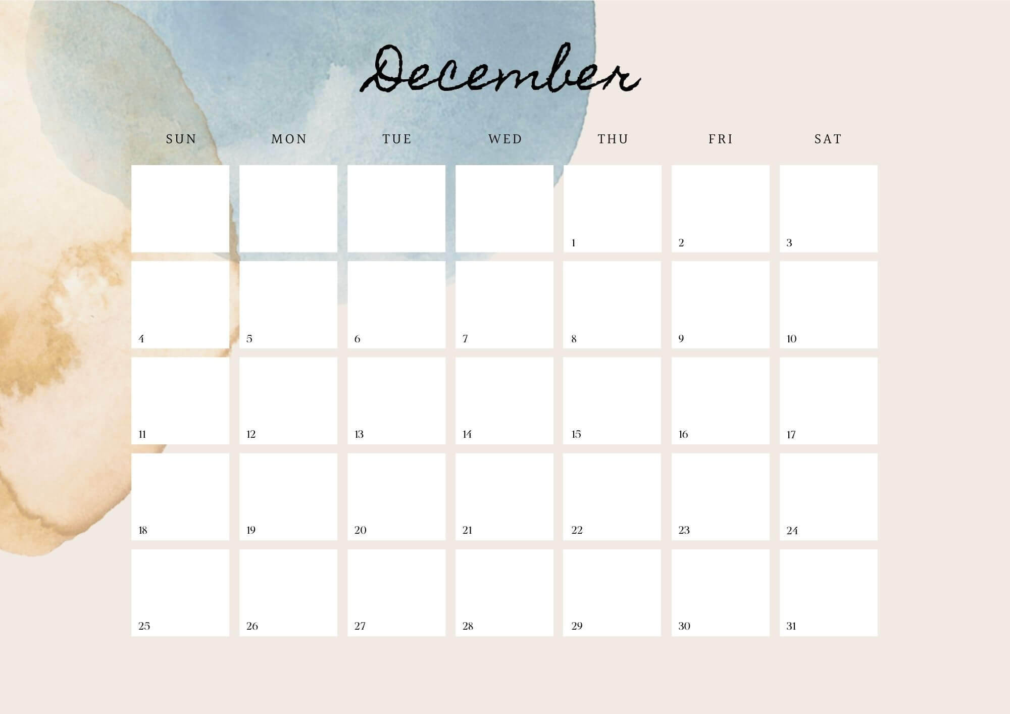 Printable December Calendar 2022