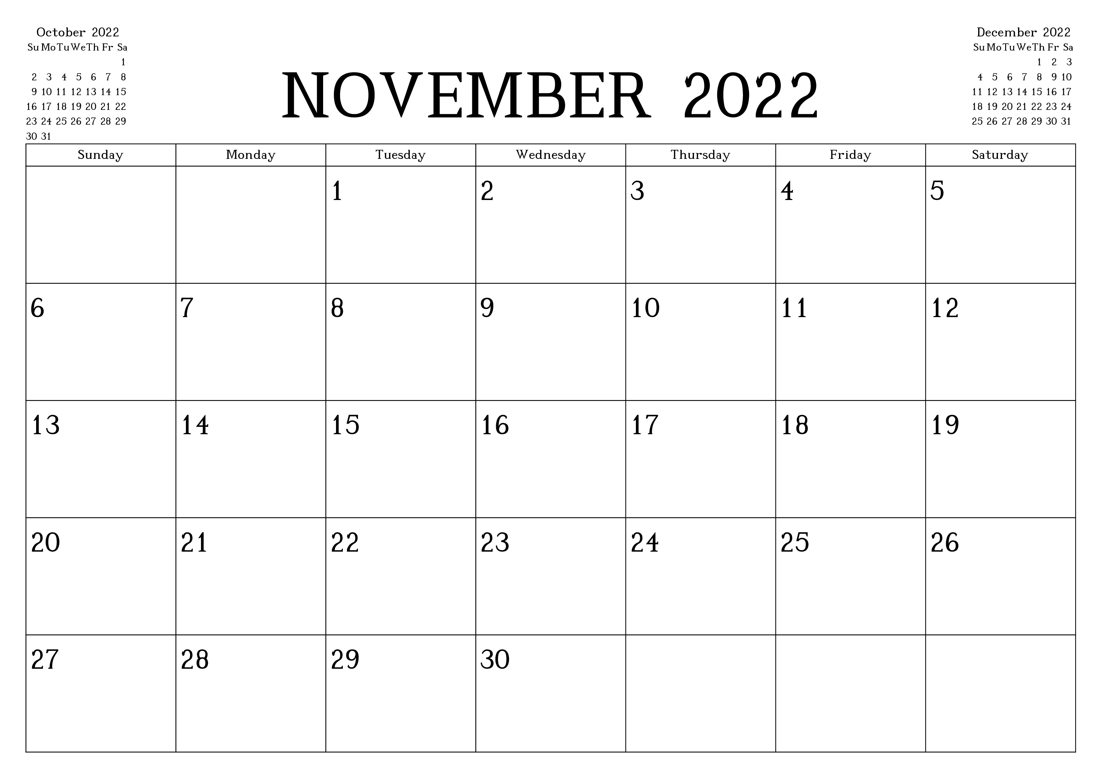Printable November 2022 Calendar Template