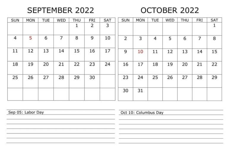 Printable September October 2022 Calendar
