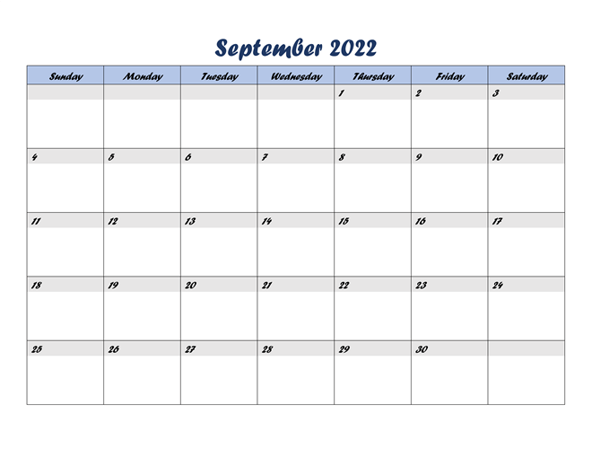 September 2022 Calendar Printable Template
