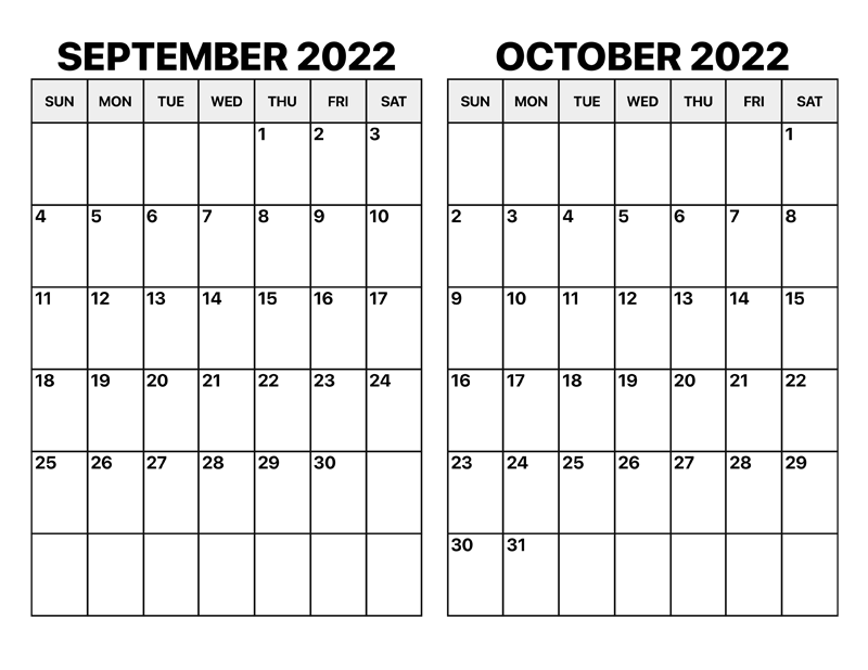 September And October 2022 Calendar