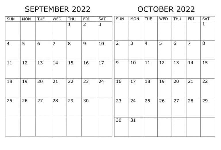 September October 2022 Calendar Landscape