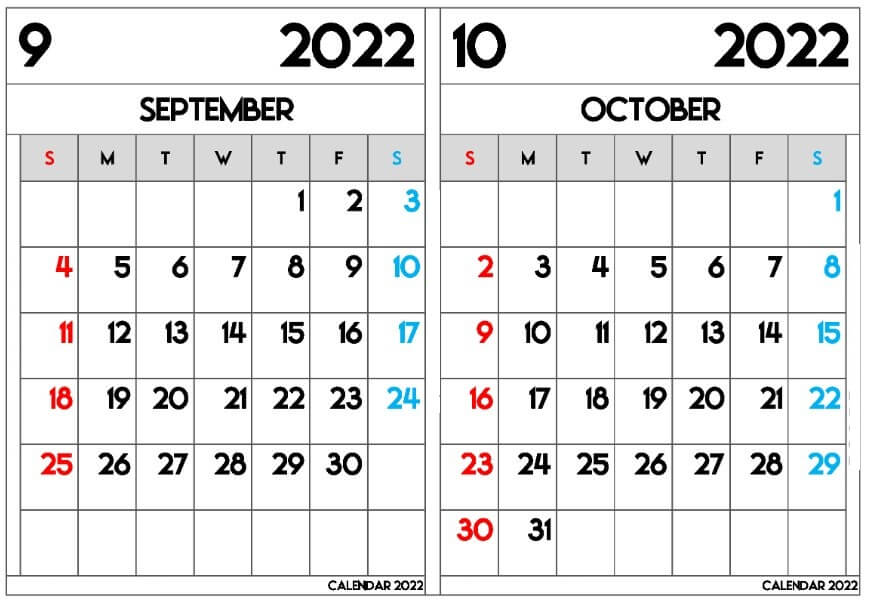 September October 2022 Calendar Template