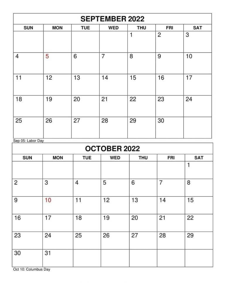 September October Calendar Minimalist