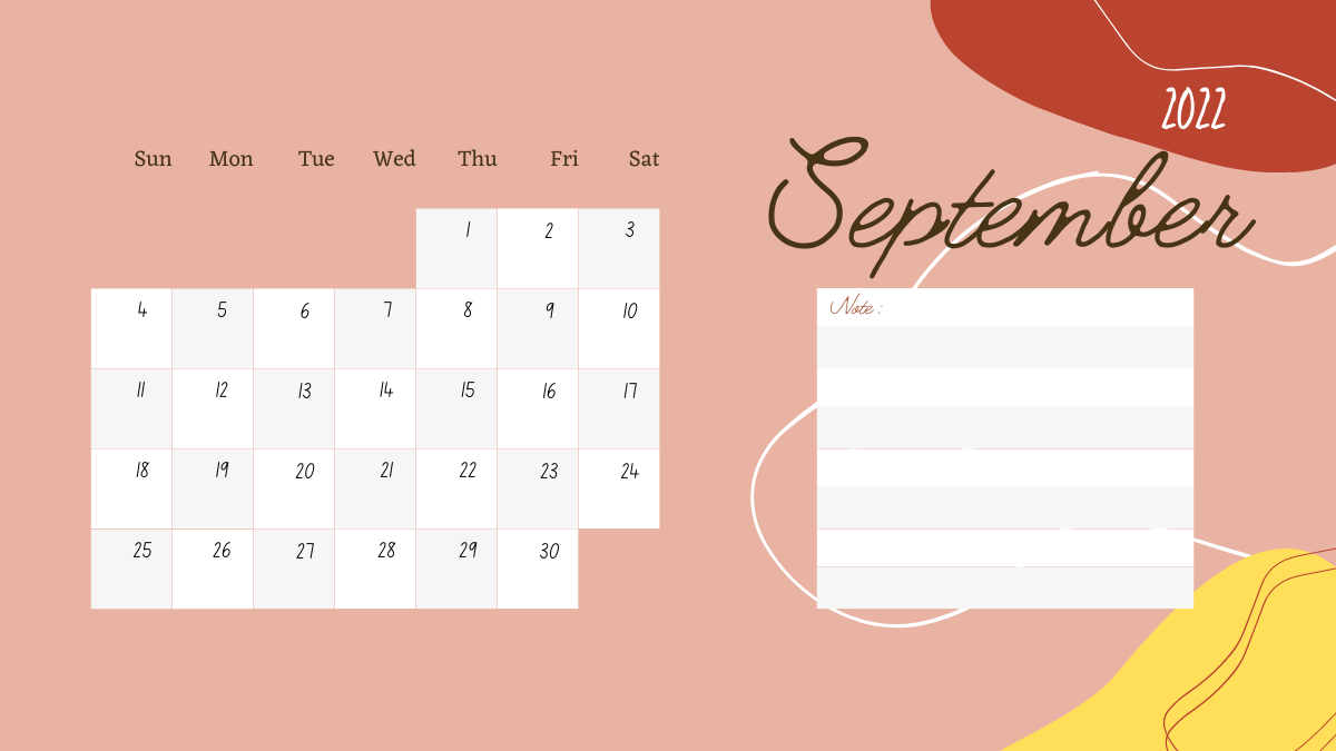 september holidays calendar 2022