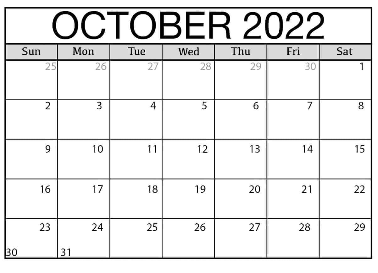 2022 Calendar October Blank PDF