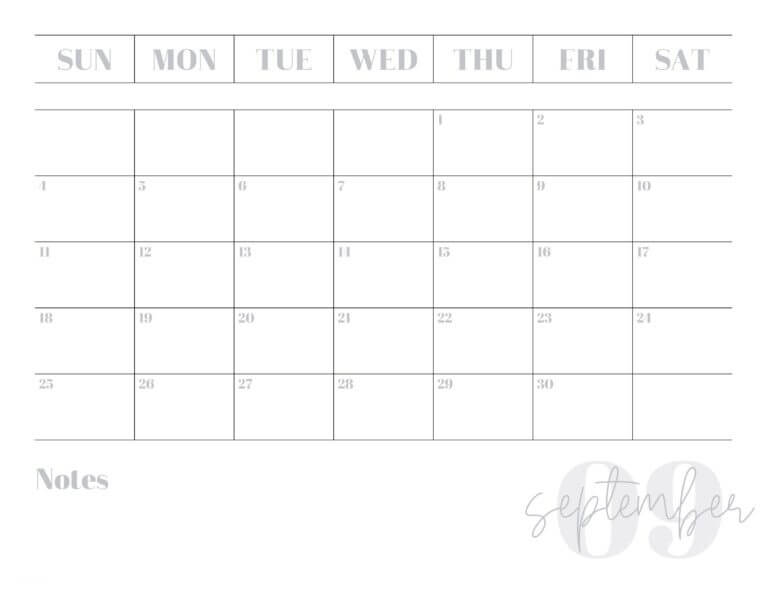 Blank Calendar Pages September 2022