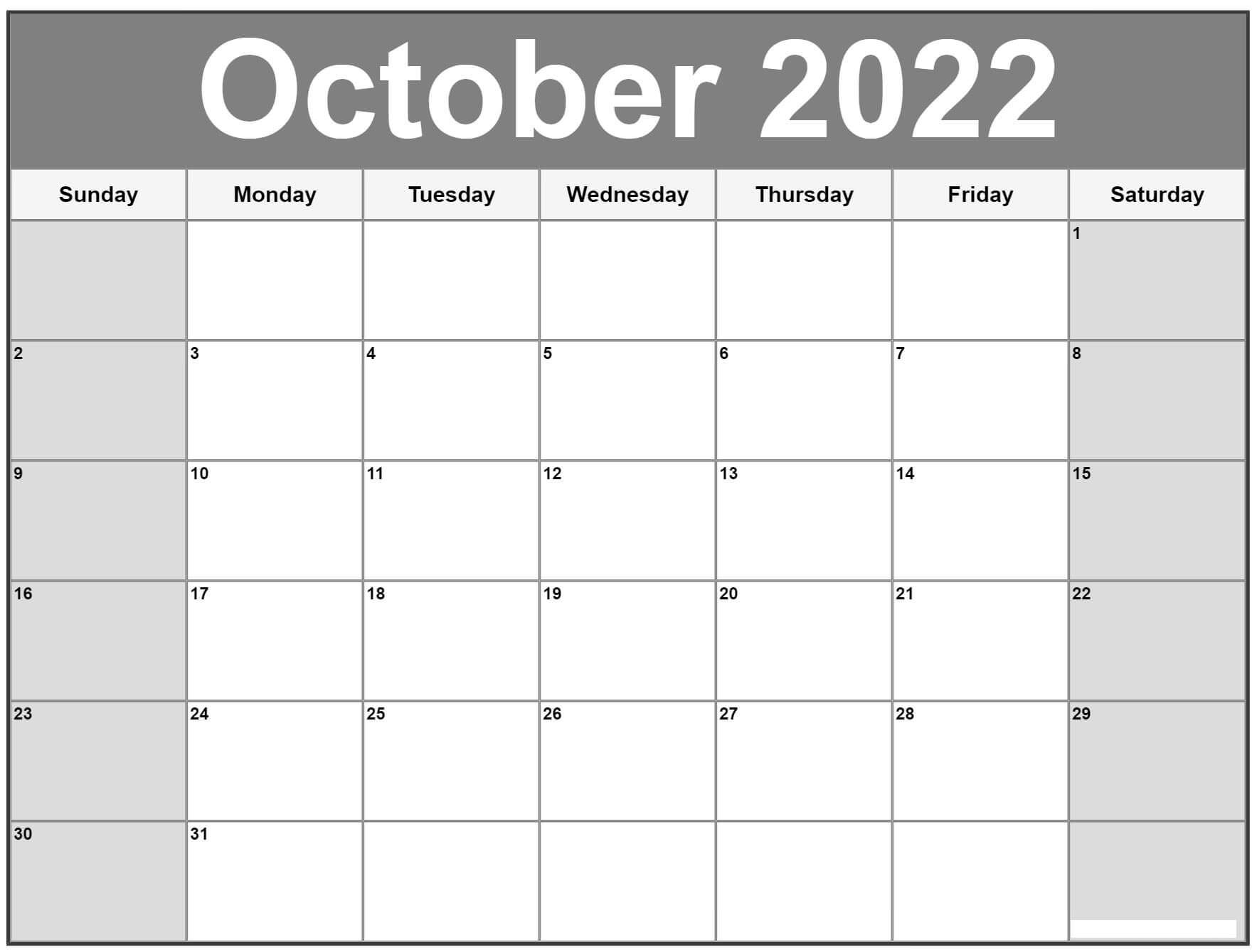 Blank Calendar Template October 2022