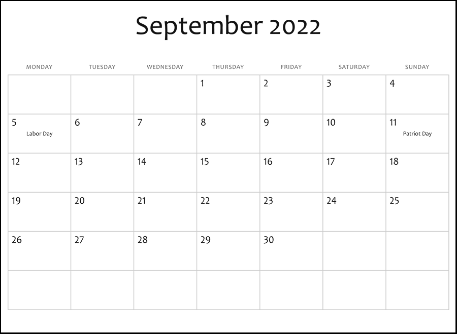 Blank Free September Calendar