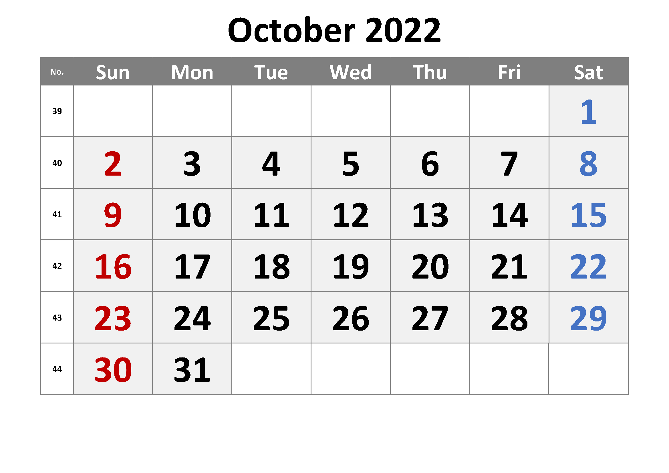 Blank October 2022 Calendar