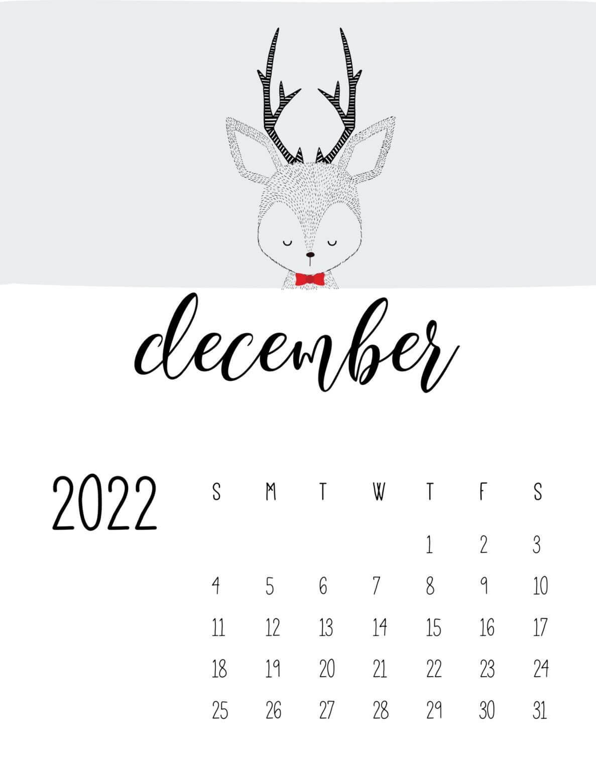 Cute Animals December 2022 Calendar For Kids