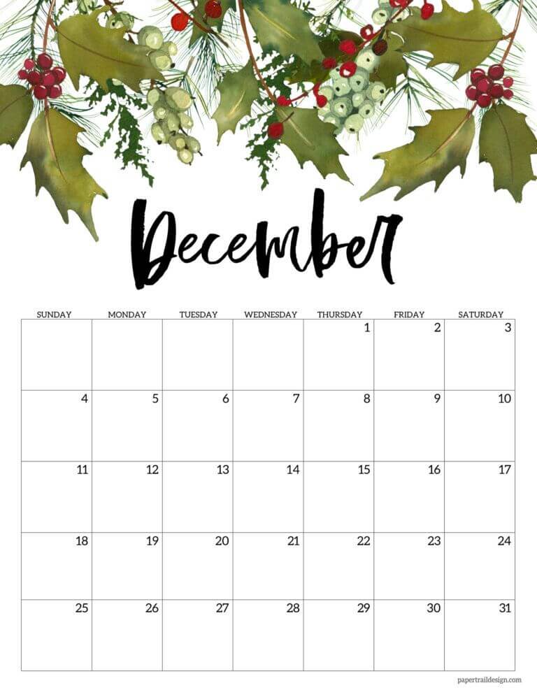 Cute Floral 2022 December Calendar