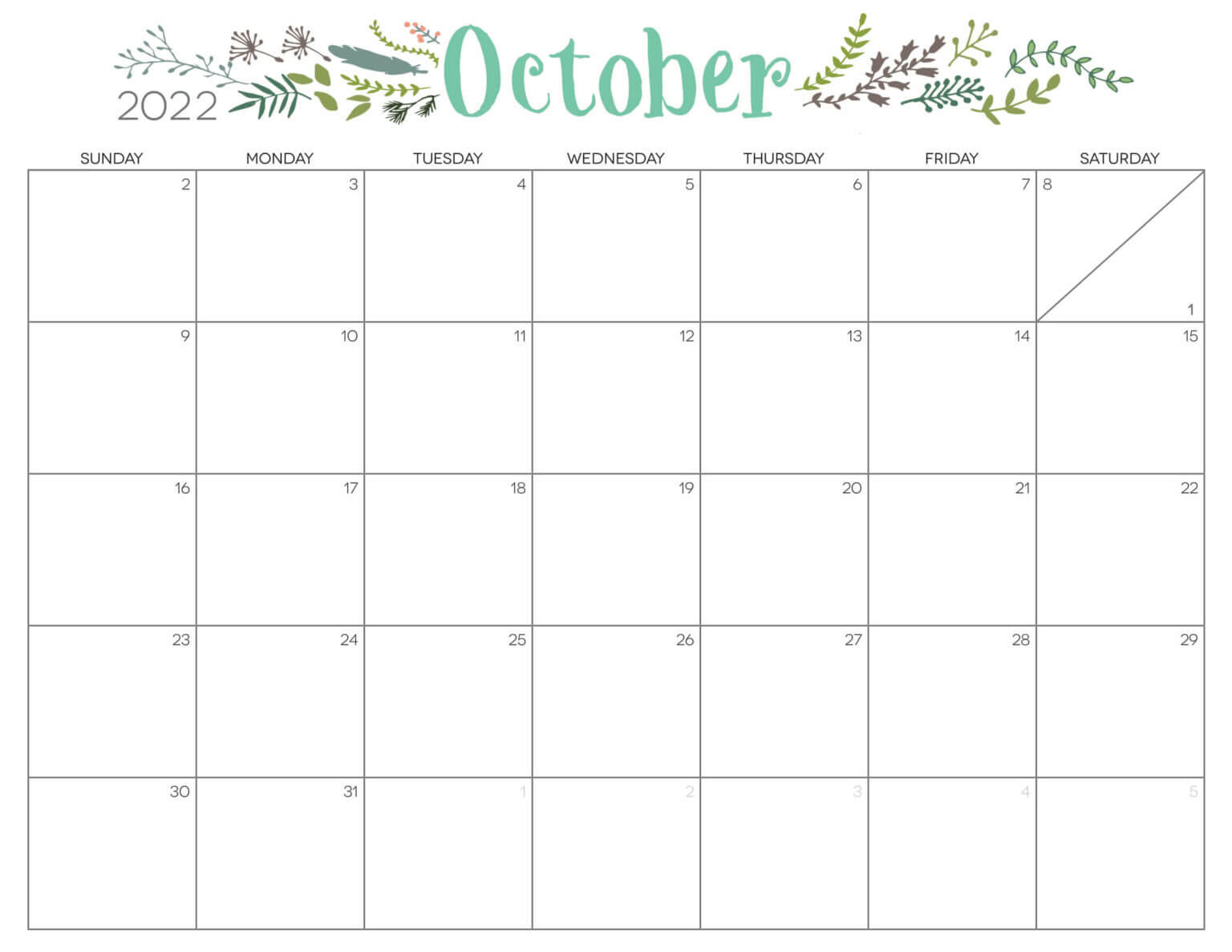 Cute October 2022 Calendar Printable