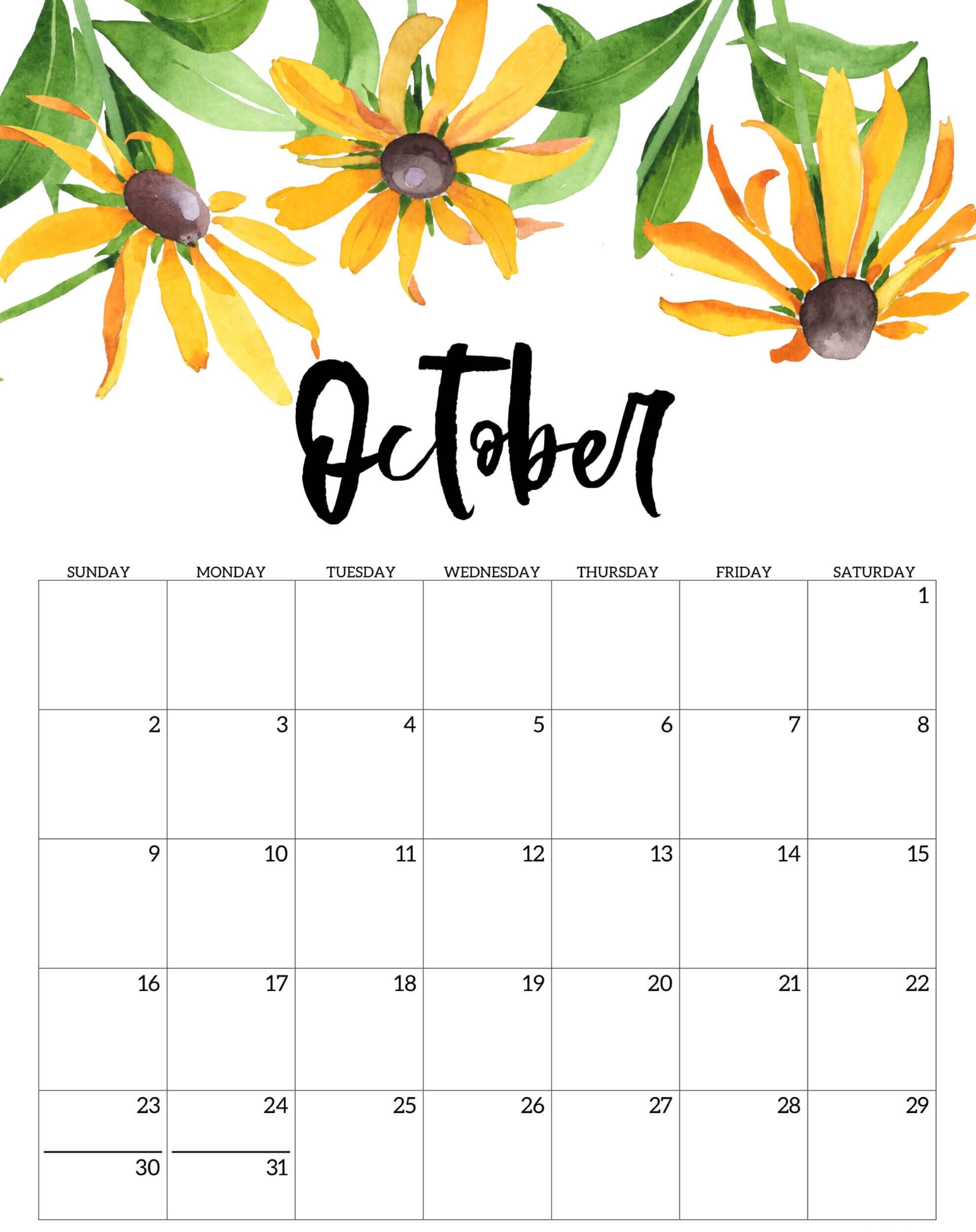 Cute October 2022 Floral Calendar