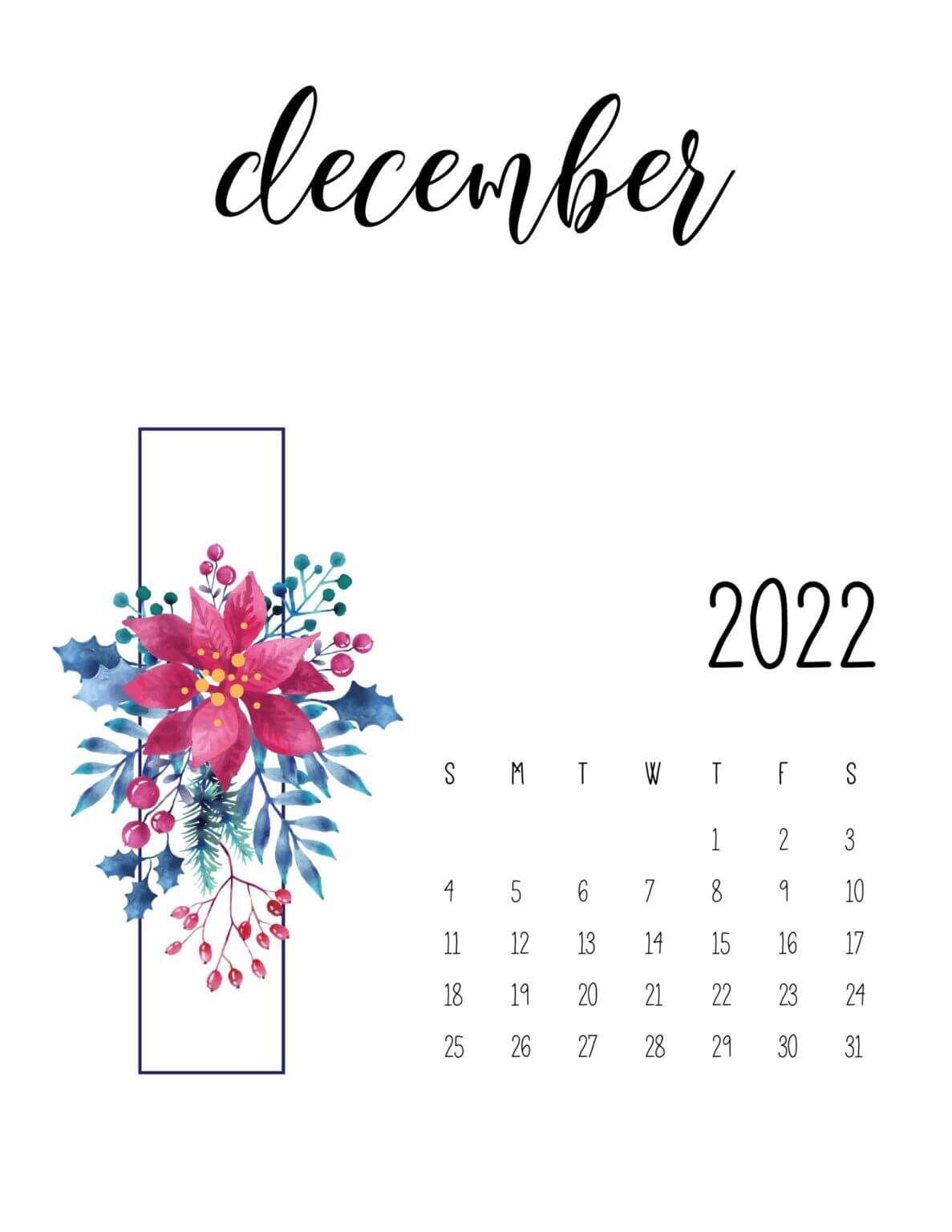 Floral Cute 2022 December Calendar