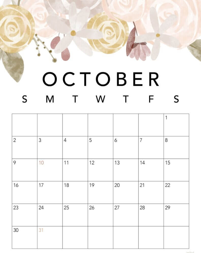 Floral October 2022 Calendar Template