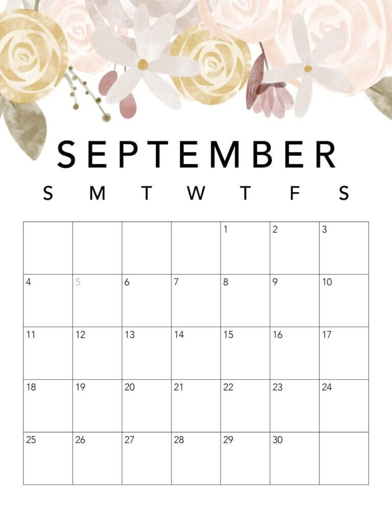 Floral September 2022 Blank Calendar