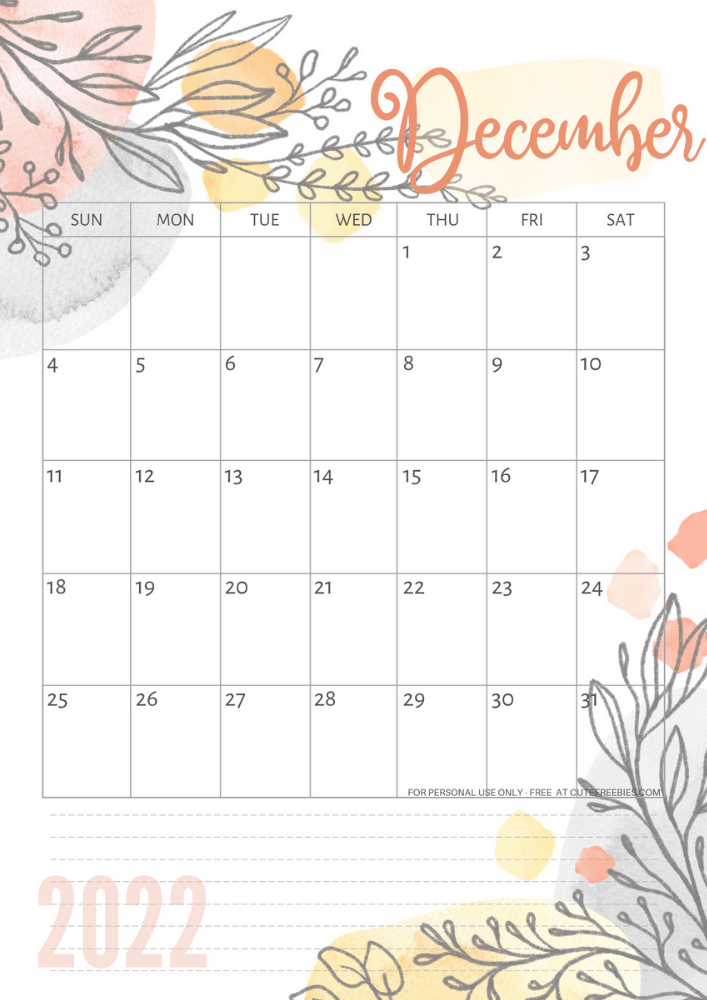 Flowers December 2022 Calendar