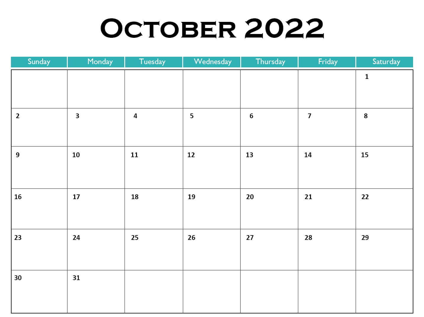 October 2022 Calendar Cute